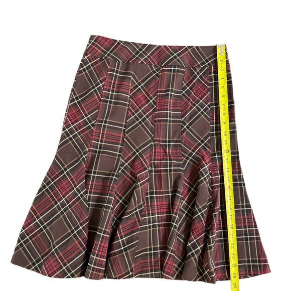 KENAR Brown & Red Plaid Flared Flounce Hem Long Skirt Stretch‎ Academia Corpcore - Picture 4 of 14